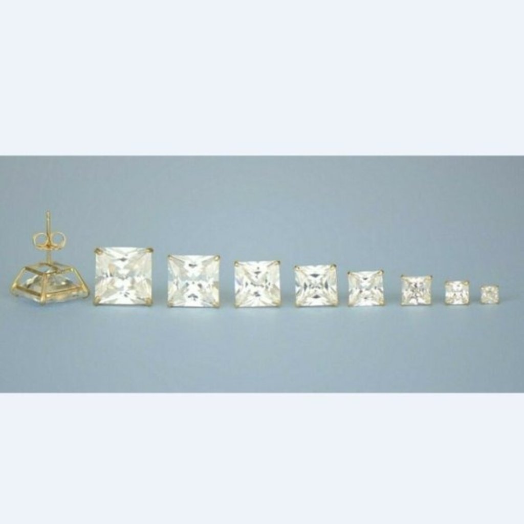 Solid 14k Yellow Gold Basket Set Earrings With Sparkling White Stone Size 4x4 Mm